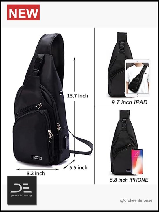 Nylon Water Resistant Sling Backpack with USB Charging Port